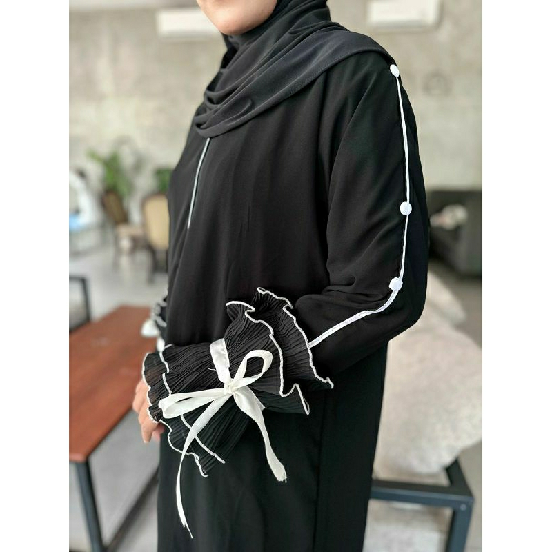 Promo Terbatas Abaya Couple Mom & Kids Jettblack Grade A Luna Plisket