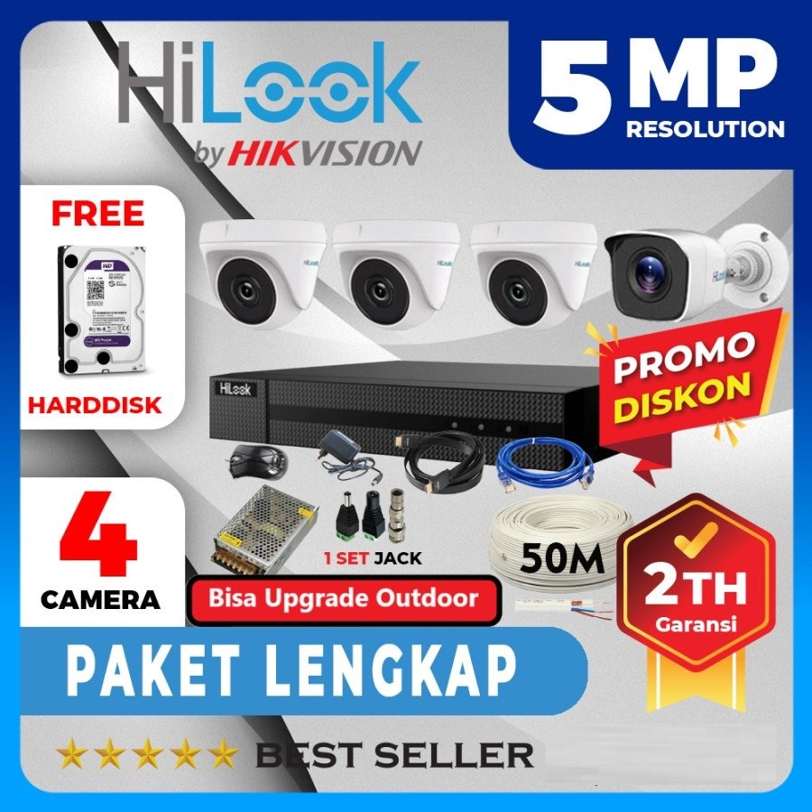 PAKET CCTV HILOOK 5MP 4 KAMERA TANPA KABEL  - SURABAYACCTV.ID