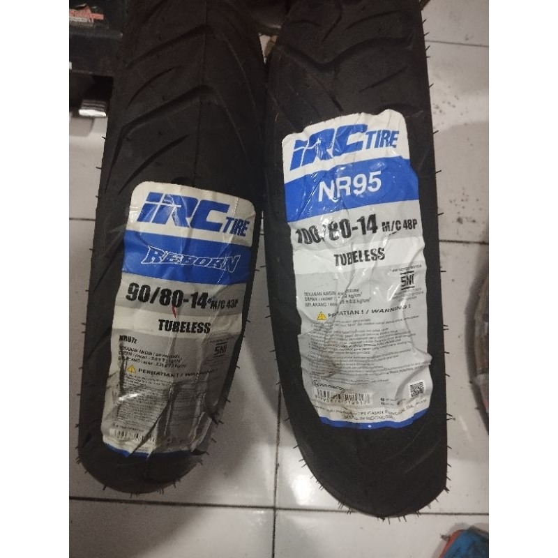 SEPASANG IRC NR95 & REBORN NR87 90/80-14 - 100/80-14 TUBELESS RING 14 BUAT MATIC
