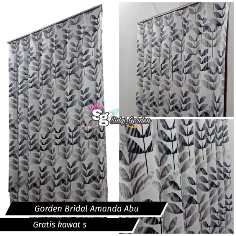 Tirai gorden gorden pintu kamar minimalis motif amanda abu satin bridal gorden jendela panjang 200cm