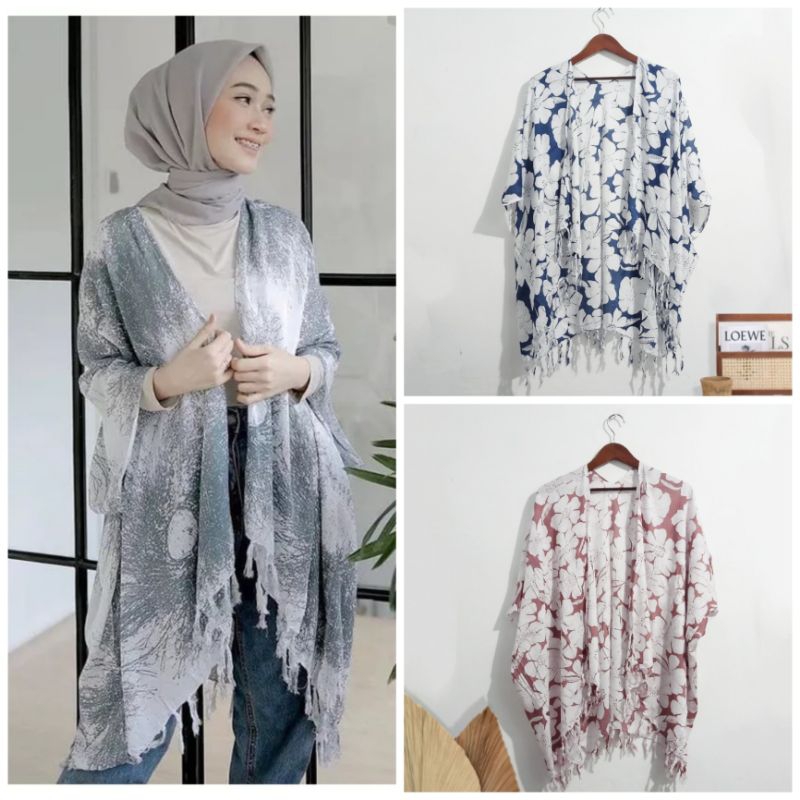 Outer / Cardigan Rumbai Motif Akar dan Bunga / kardigan wanita jumbo