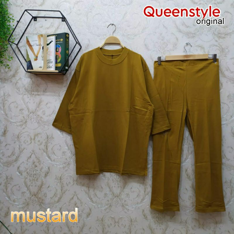 SETELAN POLOS WANITA // SETELAN KAOS OVERSIZE WANITA // SETELAN KEKINIAN QUEENSTYLE ORIGINAL