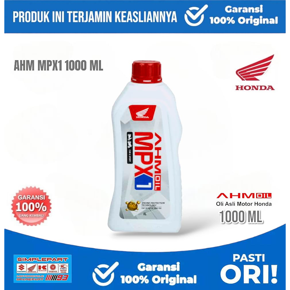 Oli MPX 1 AHM HONDA ORIGINAL 1000ML (1L) Sepeda Motor Oli 4T Original 100% ASLI