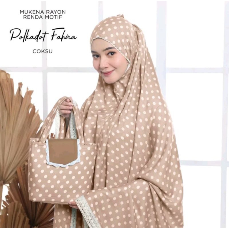 MUKENA BALI - MUKENA DEWASA RENDA RAYON MOTIF POLKADOT FAHIRA