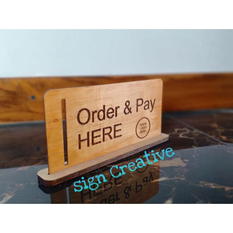 

Signage meja order and pay here Kahu logo bebas