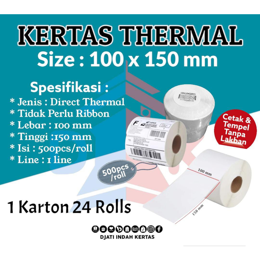 Kertas Label Thermal 100 x 150mm (isi 500pcs/roll)