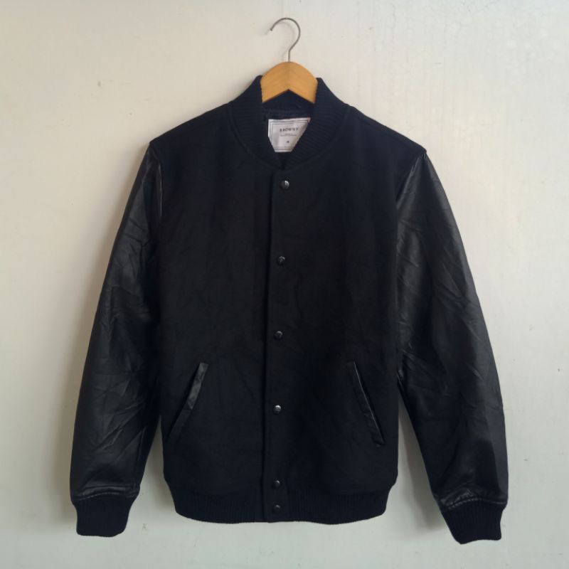 Jaket varsity browny synthetic leather