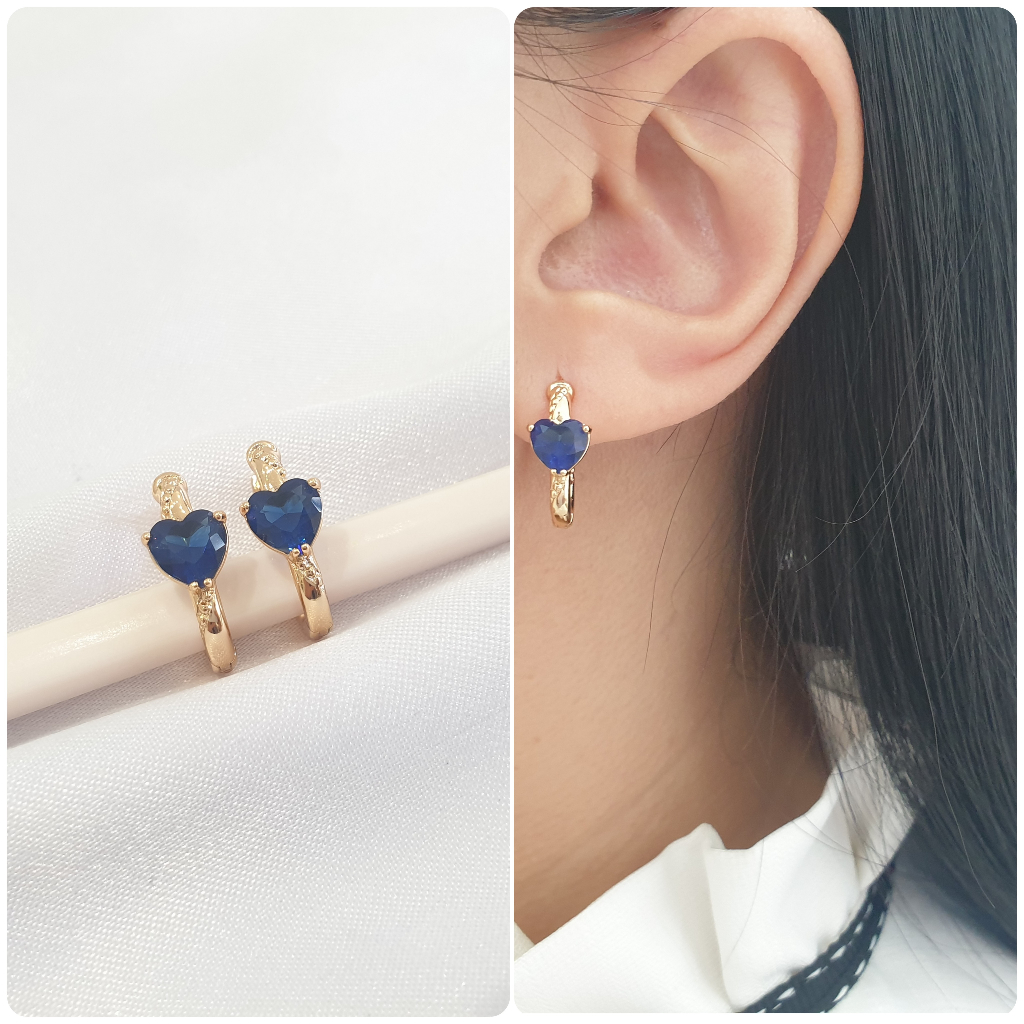 Anting Jepit Wanita Mata Biru Love Lapis Emas Xuping - ATX 180