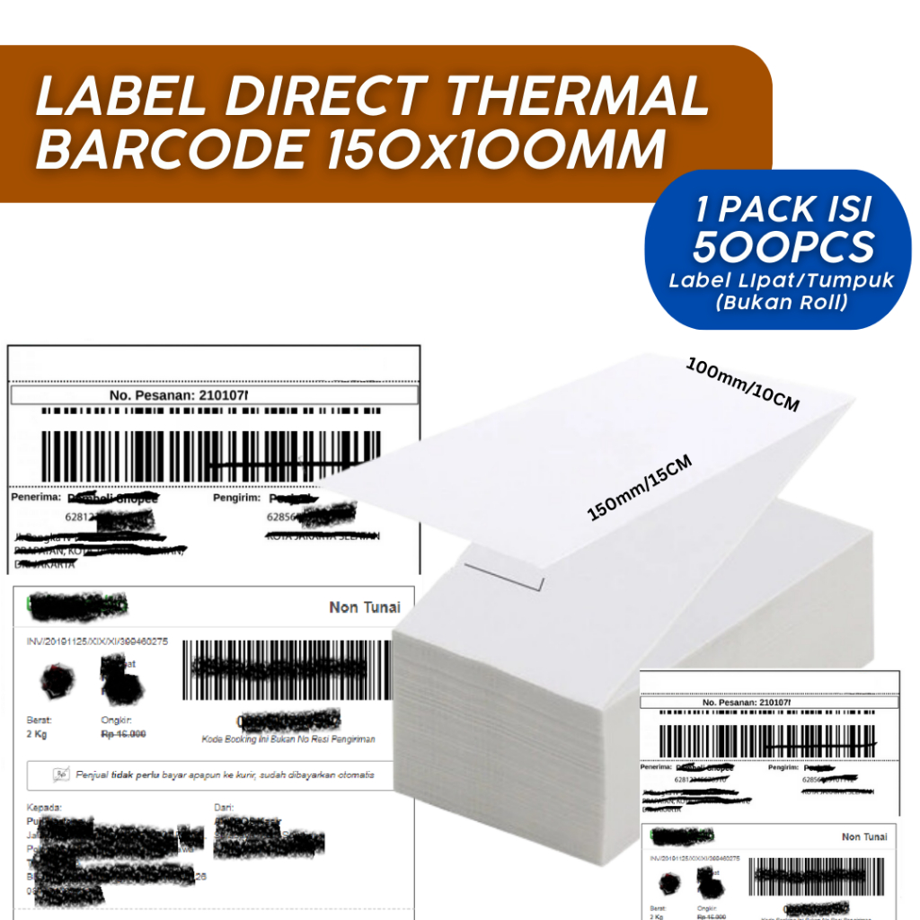 

Label Barcode Direct Thermal 1 Kolom 100x150mm [500 PCS] Model Lipat/Kotak