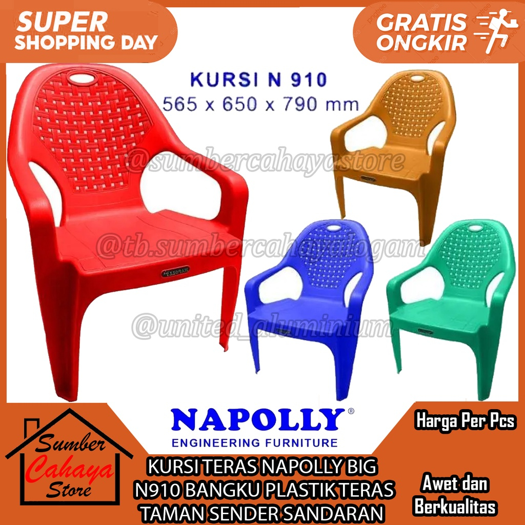 KURSI TERAS NAPOLLY BP N910 BANGKU PLASTIK TERAS TAMAN SENDER SANDARAN PELASTIK MAKAN TERAS TAMU SAN