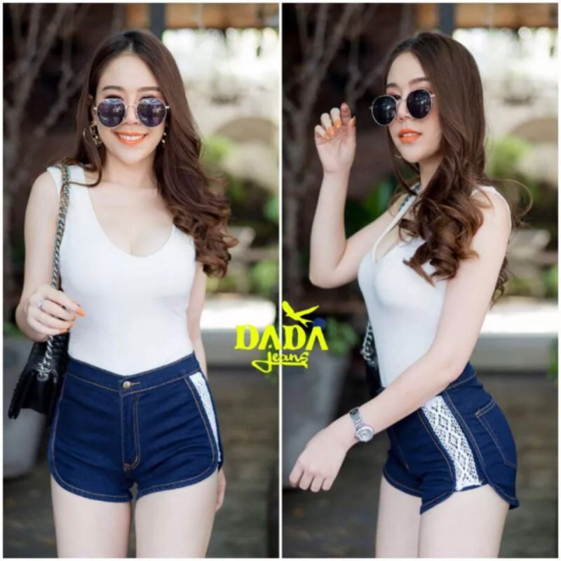 Hotpants Import Bangkok /  Celana Pendek Wanita Highwaist Jeans Renda Samping Sexy Model GBJ Terbaru
