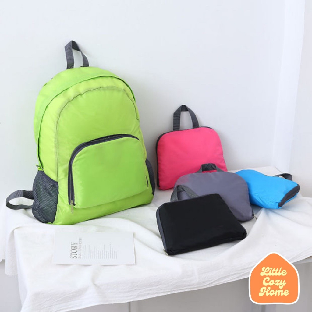 Foldable Pocket Bacpack / Tas Ransel Lipat Punggung Serbaguna Travel Praktis Mudah Disimpan Foldable Bagasi Koper Tambahan Traveling Ukuran Mini Kapasitas Besar