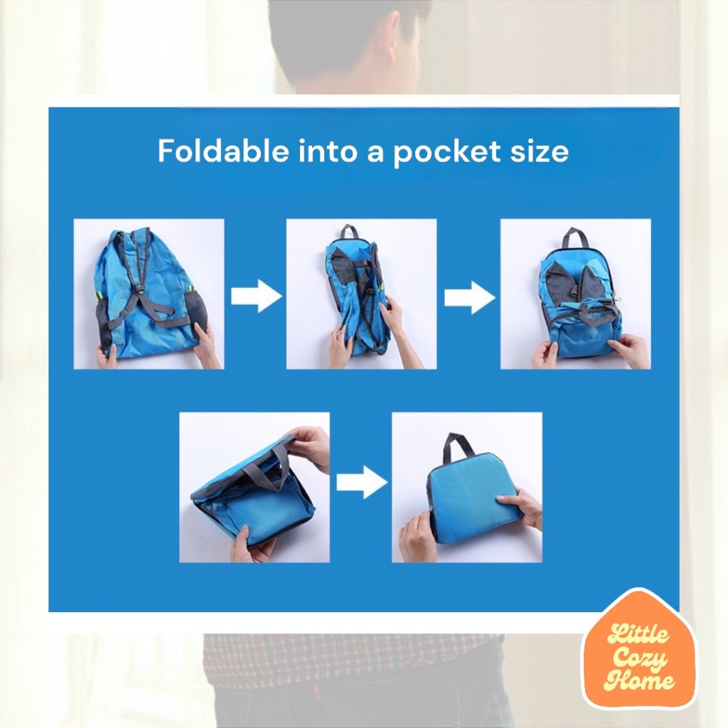 Foldable Pocket Bacpack / Tas Ransel Lipat Punggung Serbaguna Travel Praktis Mudah Disimpan Foldable Bagasi Koper Tambahan Traveling Ukuran Mini Kapasitas Besar