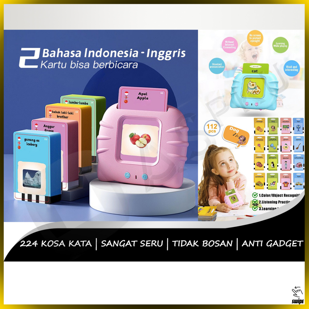 Mainan Edukasi Bahasa Inggris Indonesia Kosa Kata Kartu Flash Card Belajar Nama Hewan Buah