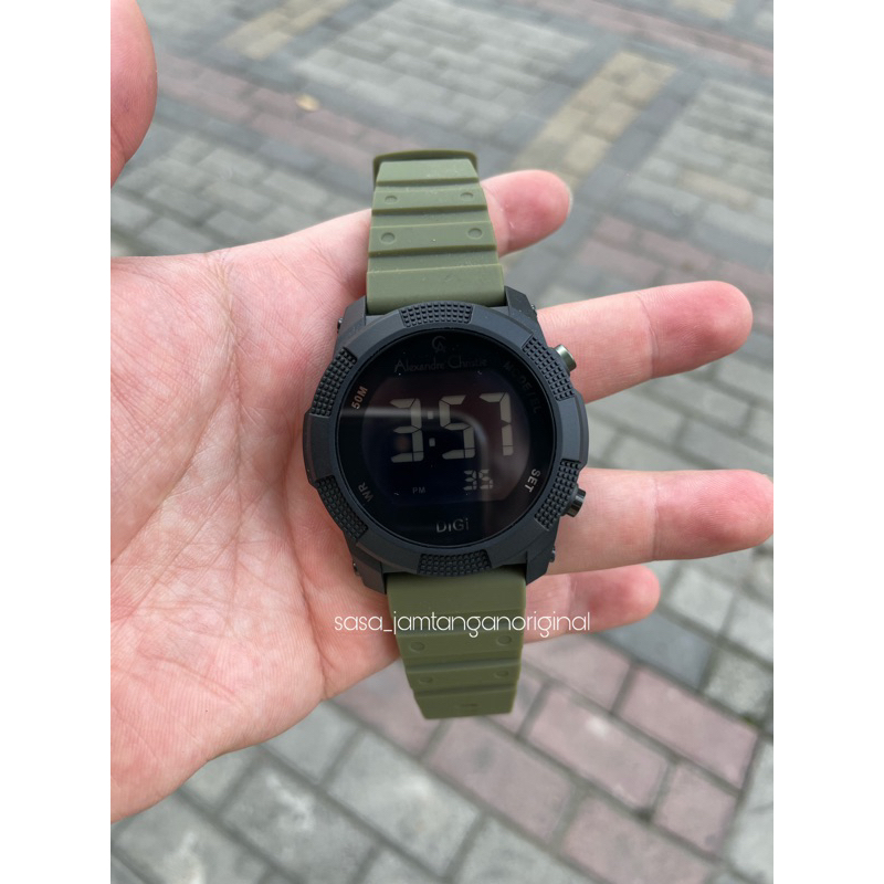 Jam Tangan Alexandre Christie Ac 9367 Original Green Army Digital Pria