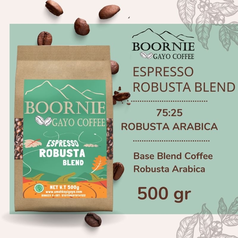 

Kopi Gayo Robusta Blend 500g 75:25 Robusta - Arabica Base Espresso, Tubruk kopi, kopi susu, manual brewing umah kopi gayo