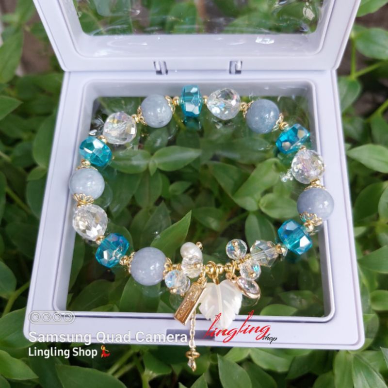 COD gelang batu kristal bunga love, gelang kristal, gelang box