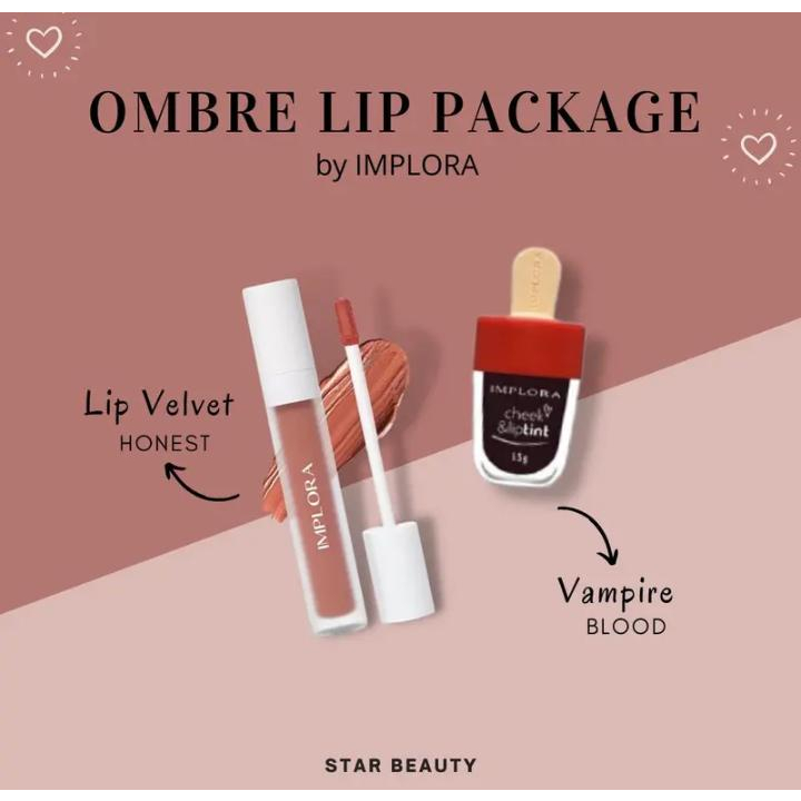 1 SET OMBRE IMPLORA LIPTINT 01 VAMPIRE BLOOD + IMPLORA LIP VELVET HONEST