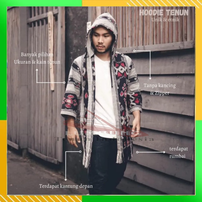 HOODIE TENUN PRIA WANITA CARDIGAN OUTERWEAR KIMONO TENUN