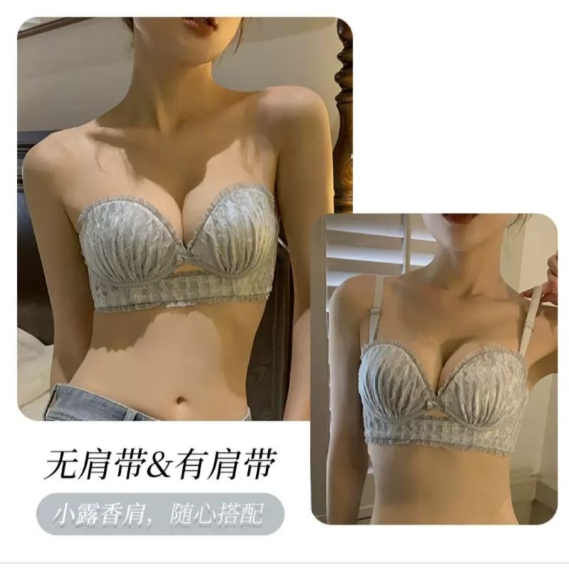 Set Bra/ Bra Pesta Bra Tali/Tanpa Tali /Pakaian Dalam Wanita Set+CD Cup A Kawat  Busa Sedang Kait 3 