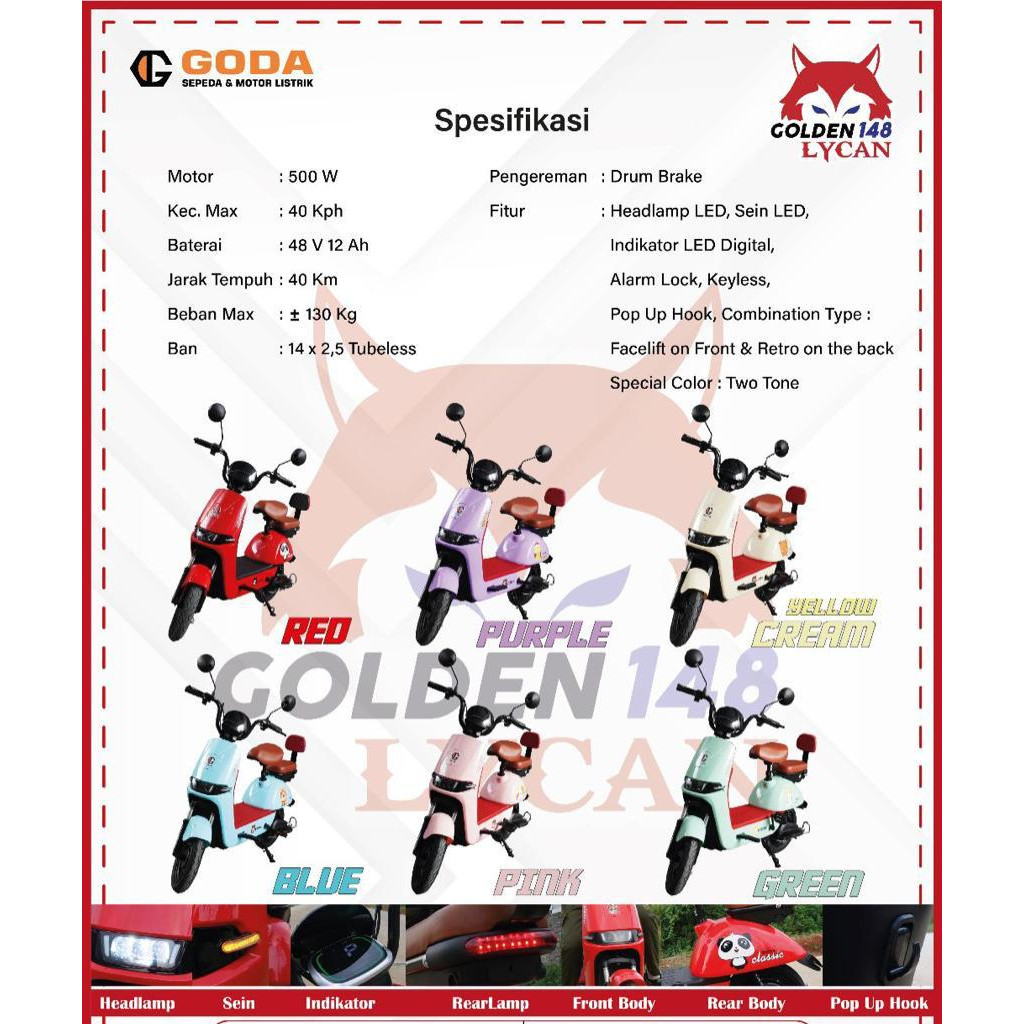 motor listrik/sepeda listrik goda golden 148 lychan ready makassar
