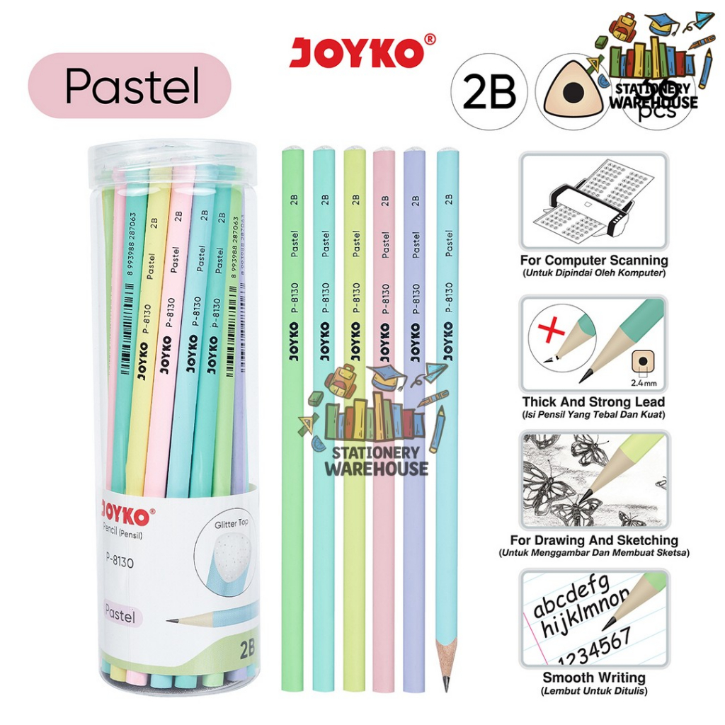 

Pencil Pensil Joyko P-8130 2B 1 Drum 36 Pcs Pastel