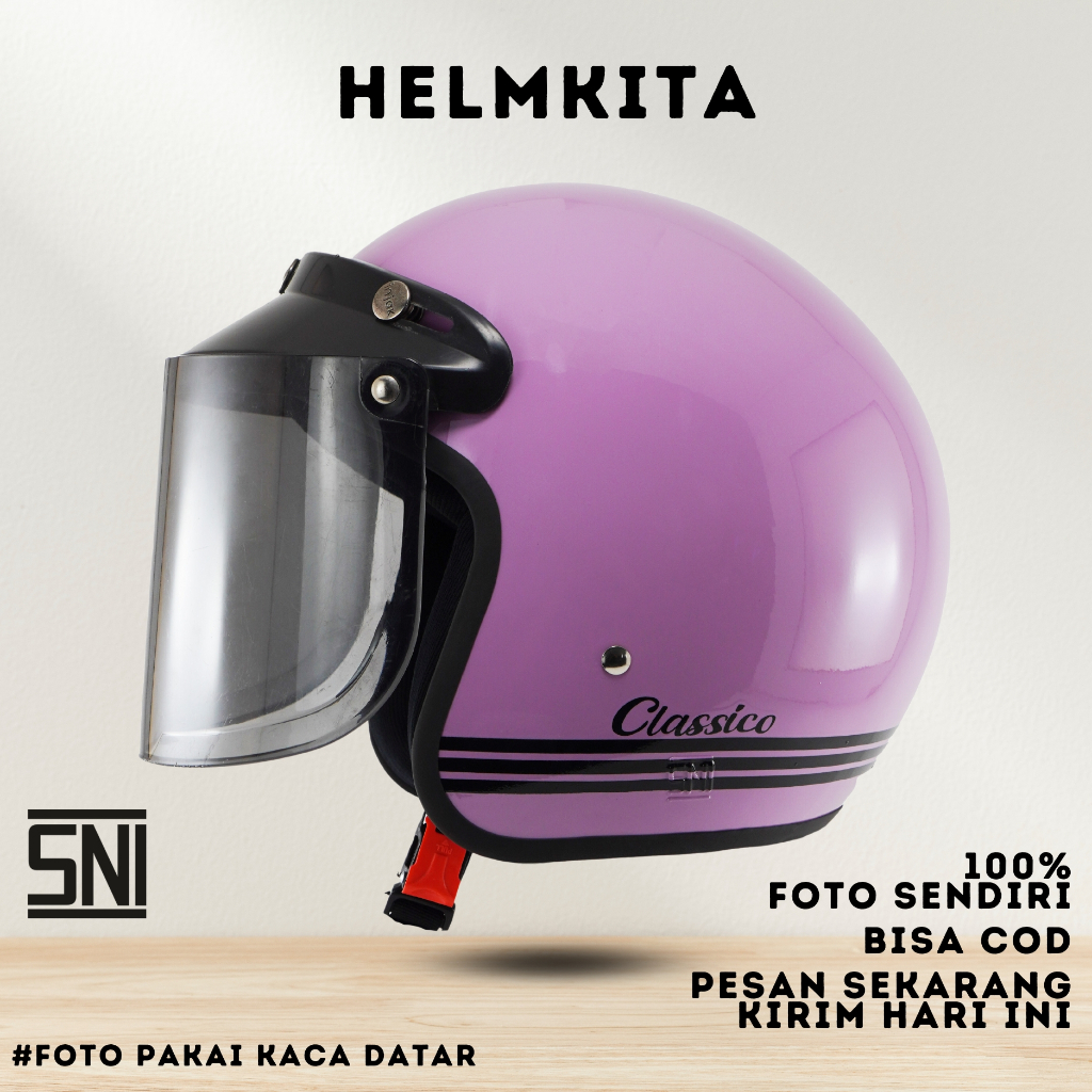 Helm Bogo Classic Full Leher / Helm Untuk Pria Dan Wanita Dewasa SNI MURAH