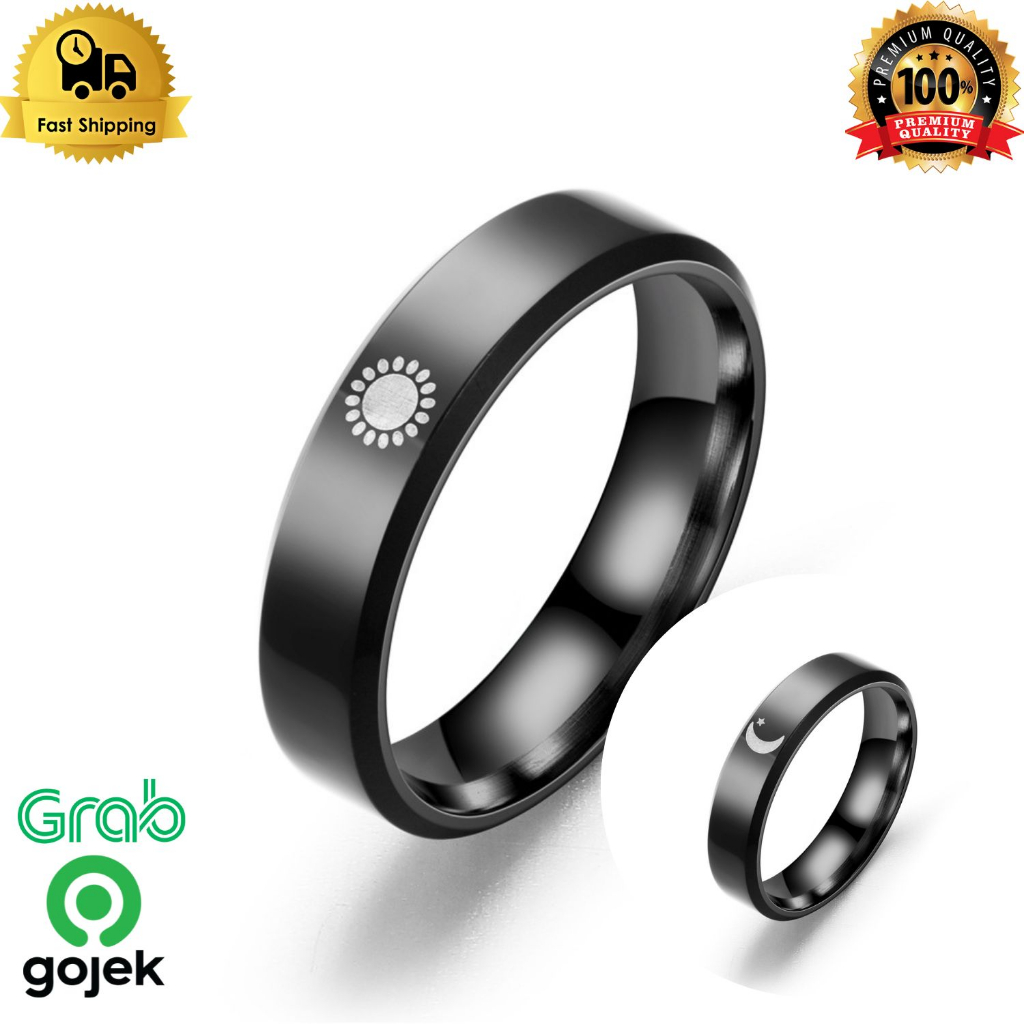 Cincin Hitam Titanium Pria Wanita Couple Matahari Moon Sun Ring C485