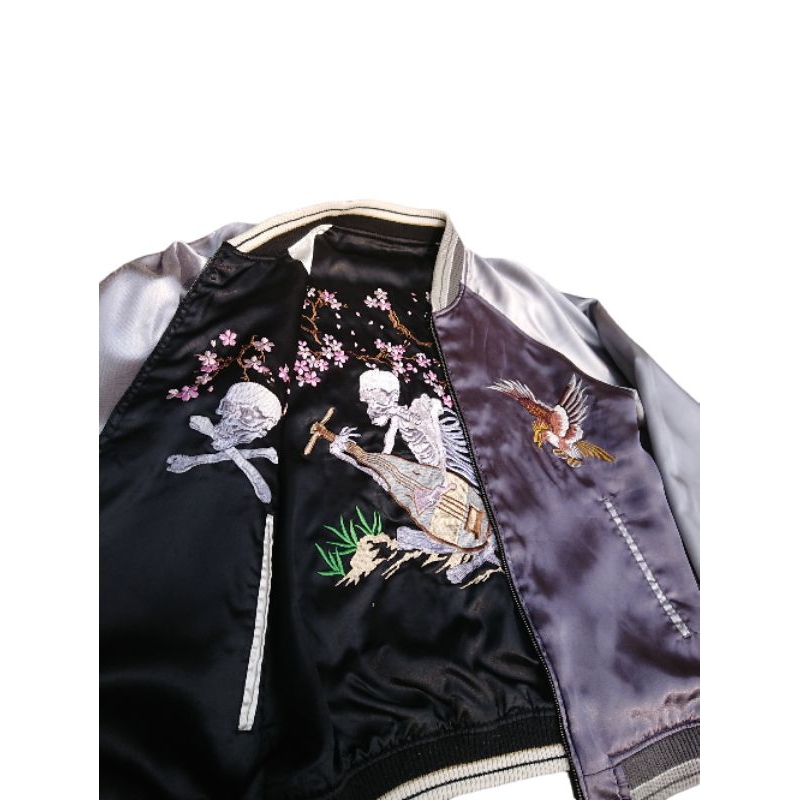 Sukajan Vintage Japanese Skeleton X Japanese Taka Maps Reversible