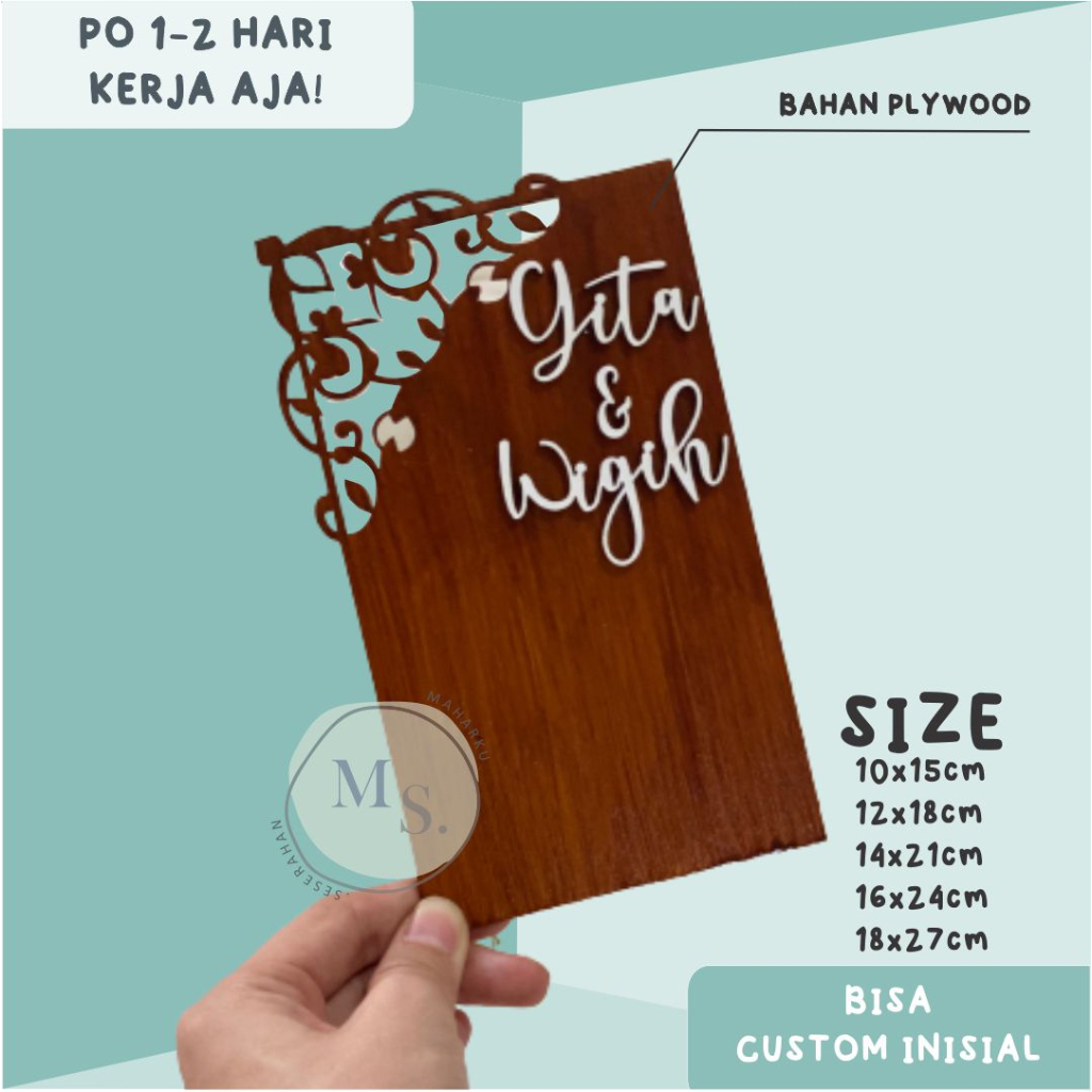 READY Nama Chipboard Kayu Bentuk Kotak dengan Ukiran hiasan scrabbook rustic papan kayu timbul woode