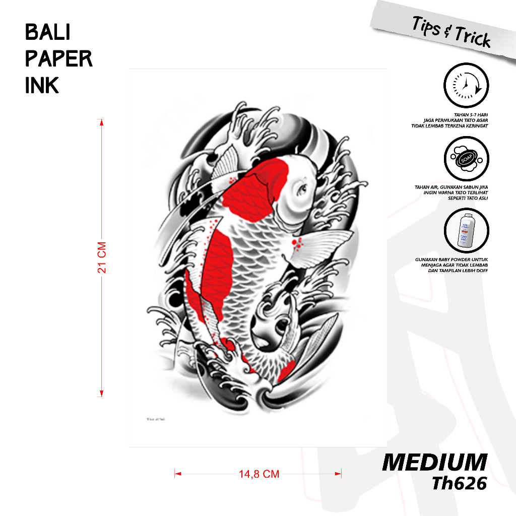 Bali Paper Ink TH626 Koi Tatto Temporary Basic Tato Temporer Olschool - Tato Lengan