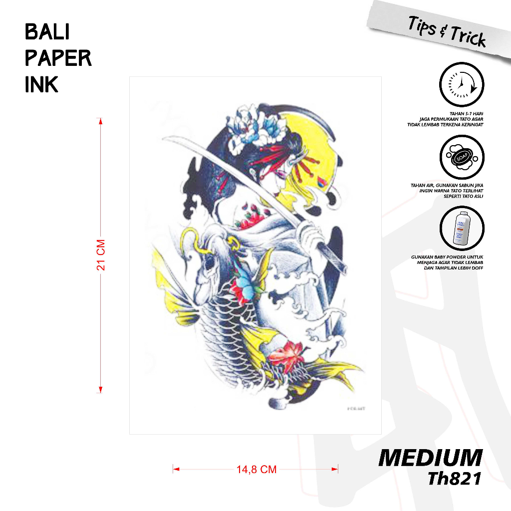 Bali Paper Ink TH821 Geisha Samurai Tatto Temporary Basic Tato Temporer Olschool - Tato Lengan