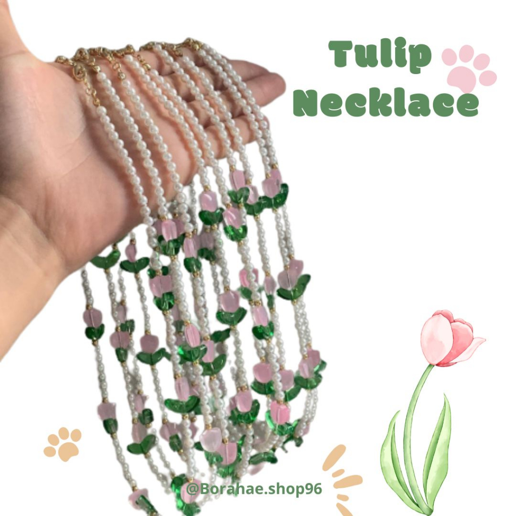 bunga Necklace | Kalung Bunga Tulip | Kalung Manik-Manik | Kalung Korea | Aesthetic | Kalung tulip korean choker