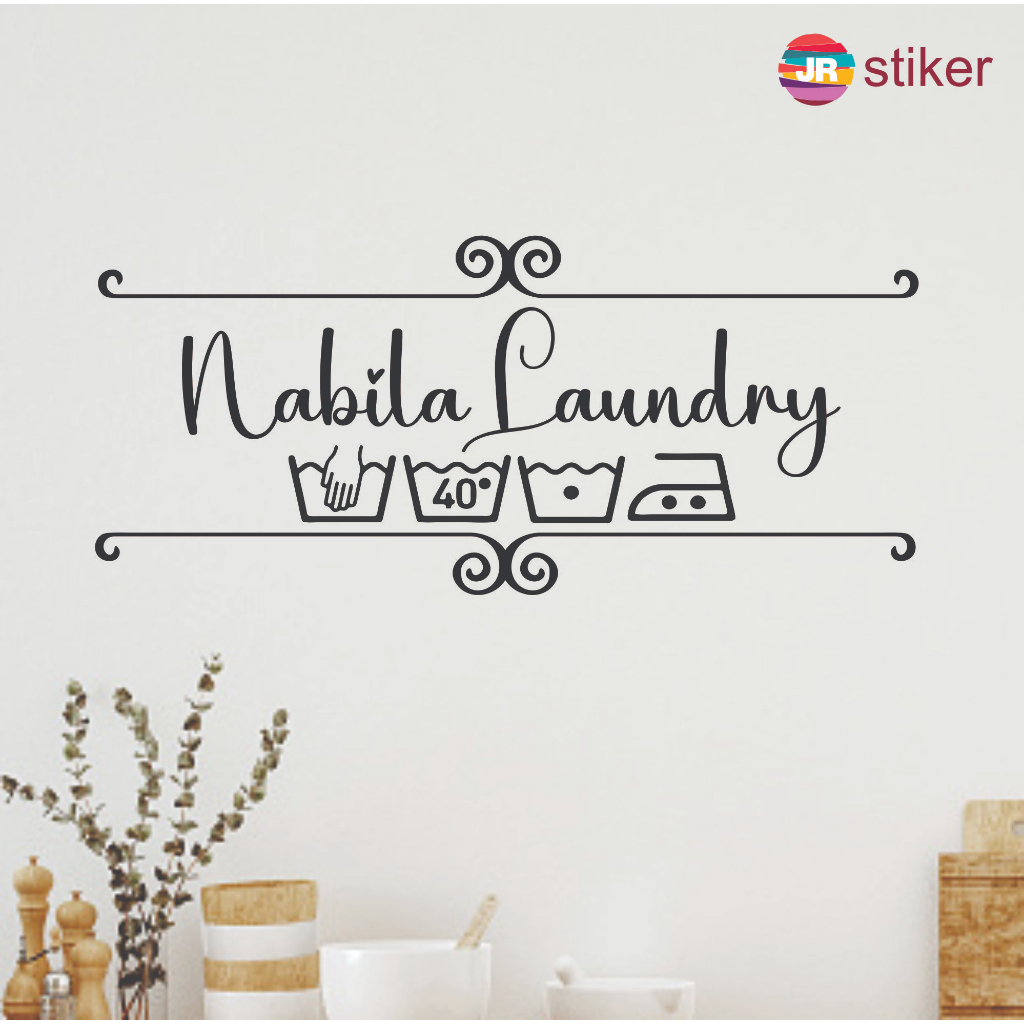 Wall Sticker Stiker Dinding Laundry Room Mesin Cuci Hiasan Dekorasi Dinding Kaca Custom Nama