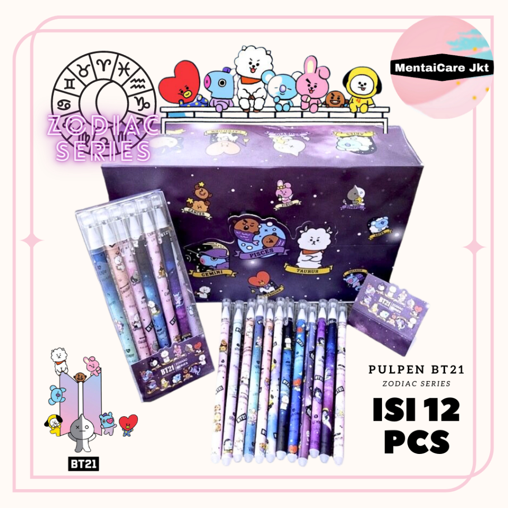 

Pulpen / Pensil / Ball Pen Bisa dihapus Karakter Lucu Bt21 BTS Zodiak - Mix 12pc