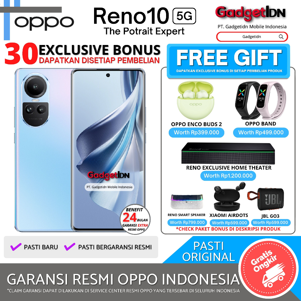 OPPO Reno 10 5G NFC 8/256GB ( +8GB Extended Ram ) Garansi Resmi Oppo