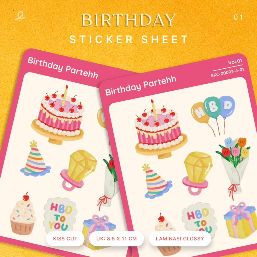 

Sticker sheet birthday ulang tahun lucu | Kiss cut | Bontax | Laminasi Glossy | 8,5 x 11 cm
