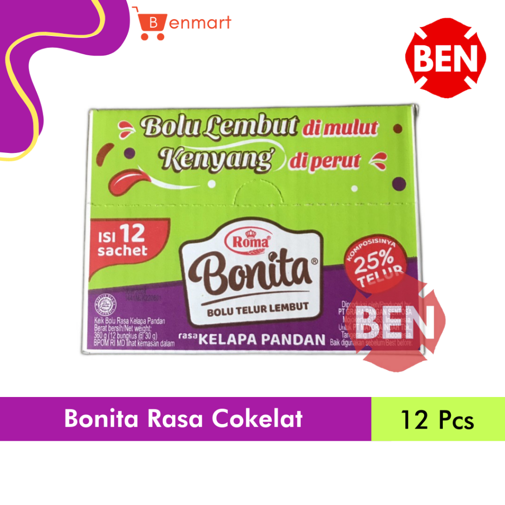 

Roma Bonita Bolu Telur Lembut KELAPA PANDAN 1 Box 12 Pcs Coconut Hijau