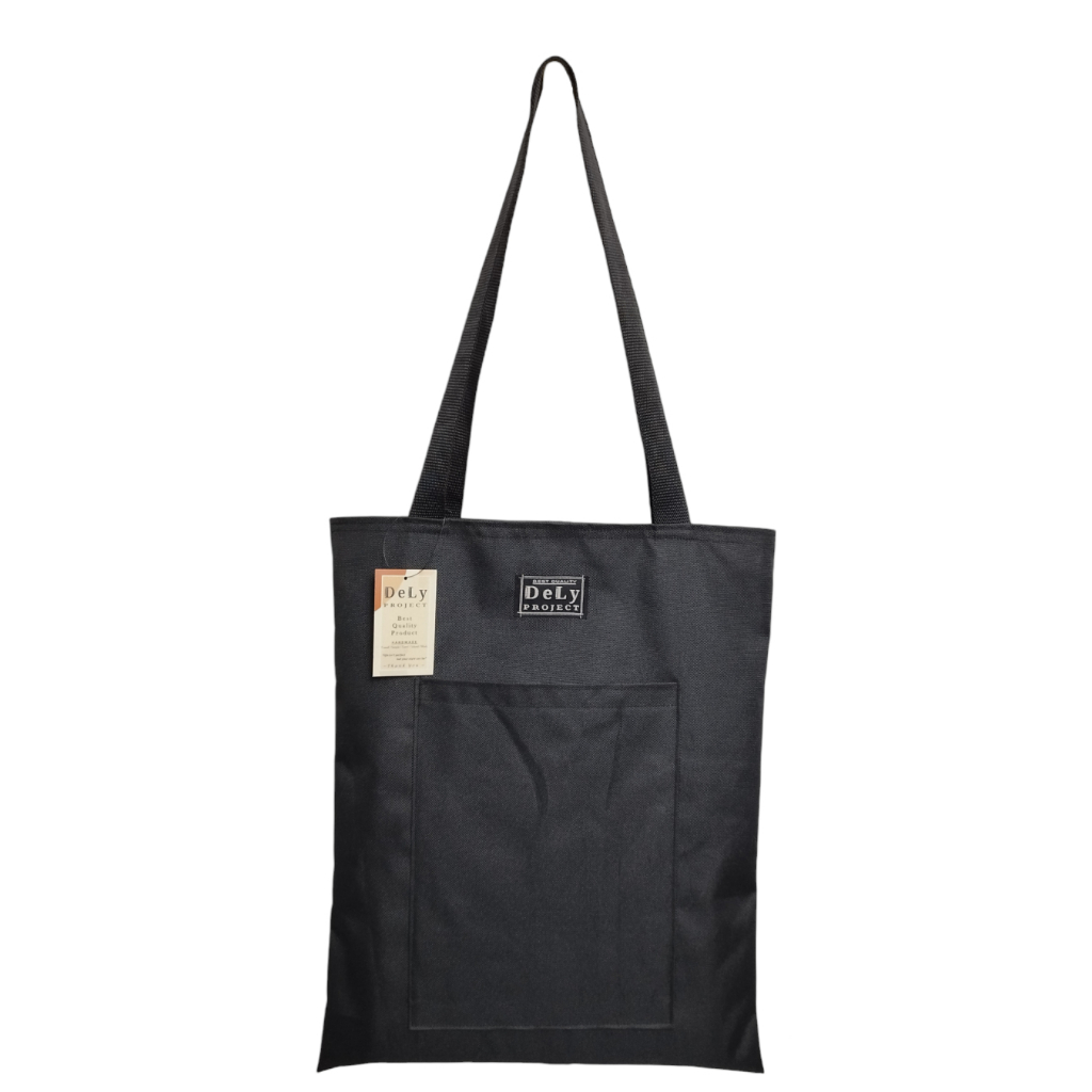 Tote Bag Wanita Bahan Kanvas Resleting Totebag Hitam Polos