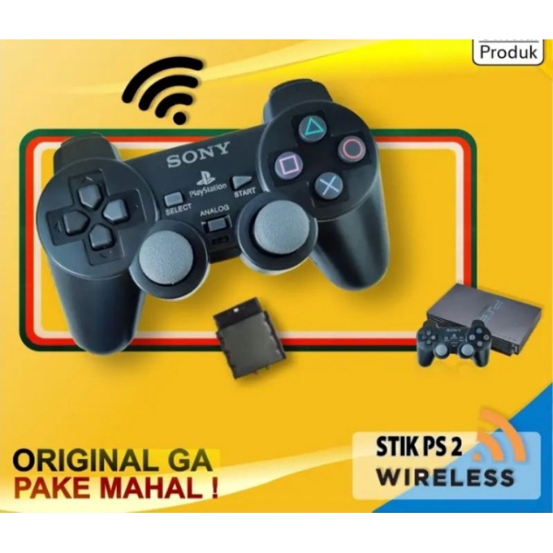Stik PS 2 wireless tanpa kabel ready warna hitam,putih,orange,hijau dll