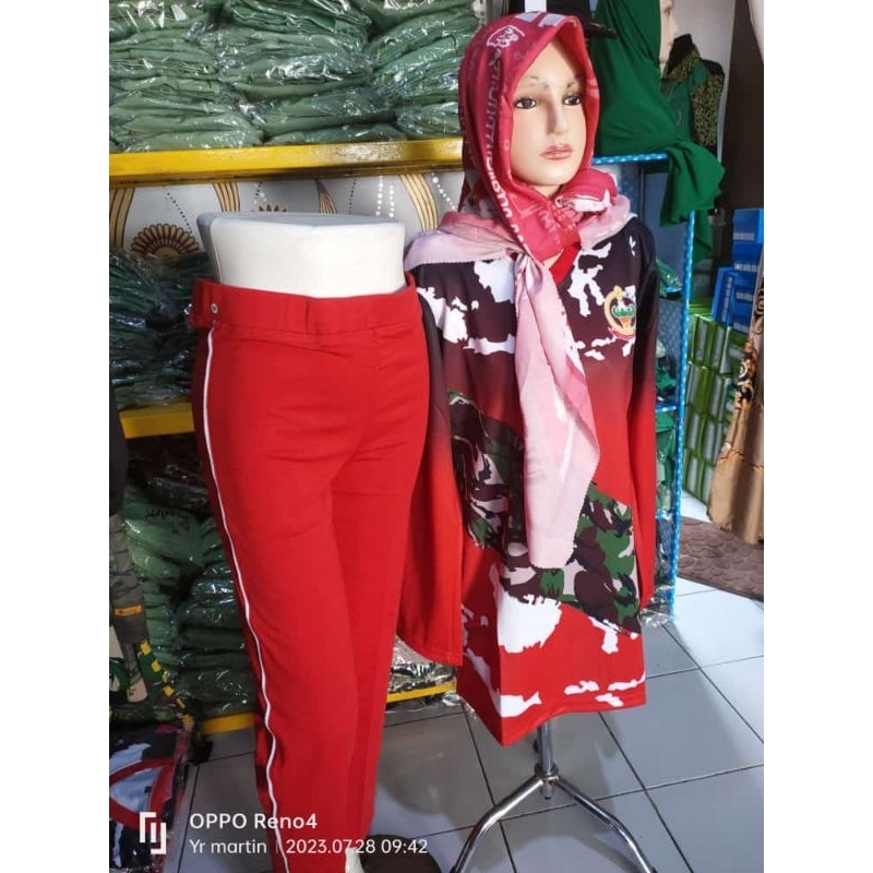 stelan merah putih bisa reques celana putih ukuran s - xl