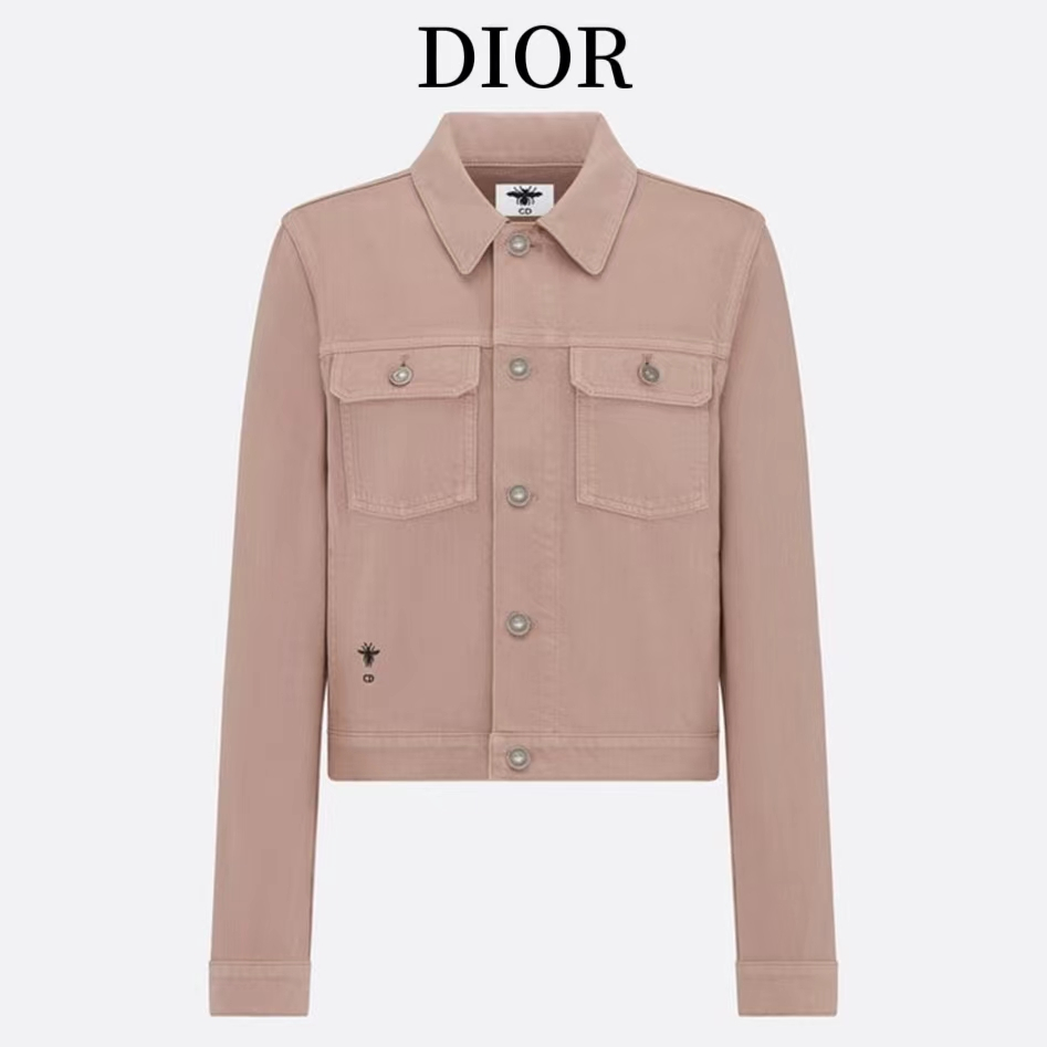 Dior 23 Spring/Summer New Little Bee Heavy Industry Embroidery Pink Versatile Long Sleeve Denim Jack