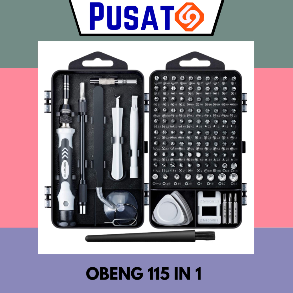 Obeng HP Full Set 115 in 1 Multifungsi/ Obeng 115 in 1 HP Full Set Obeng Service Komputer Laptop/ Obeng Set Komplit Serbaguna Mini Toolkit Set/ Screwdriver Set Reparasi Smartphone Laptop Handphone Android Jam Watch/ Alat Bongkar Mini Precision Reparasi HP