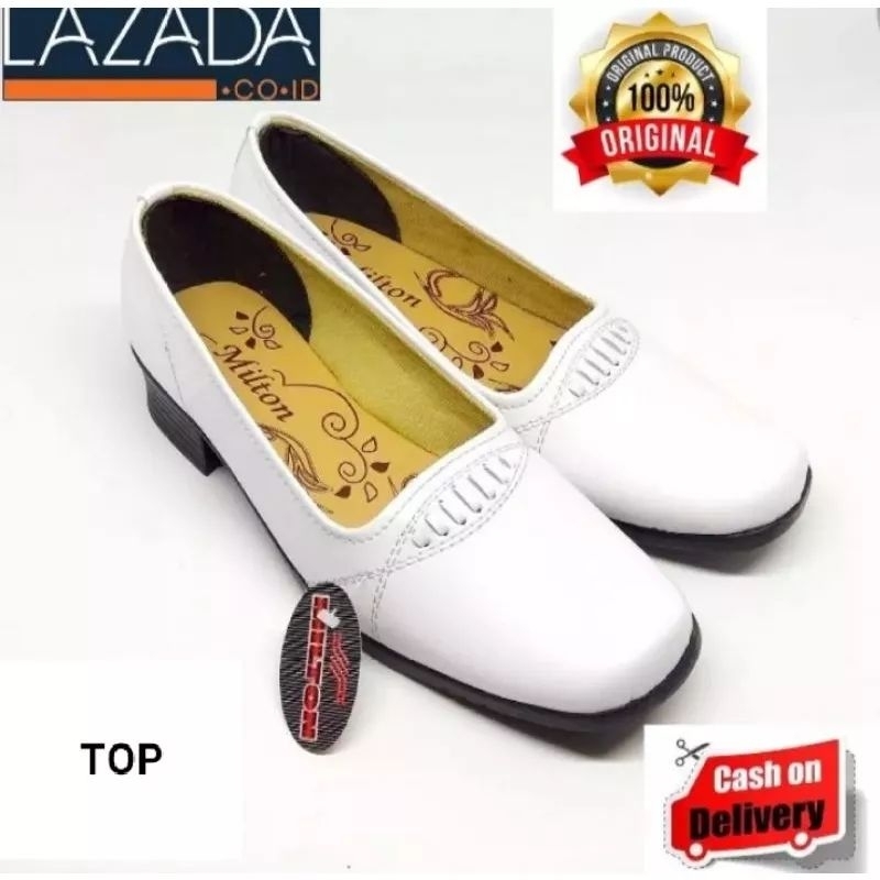 Sepatu Pantofel Wanita Formal Milton Hitam & Putih