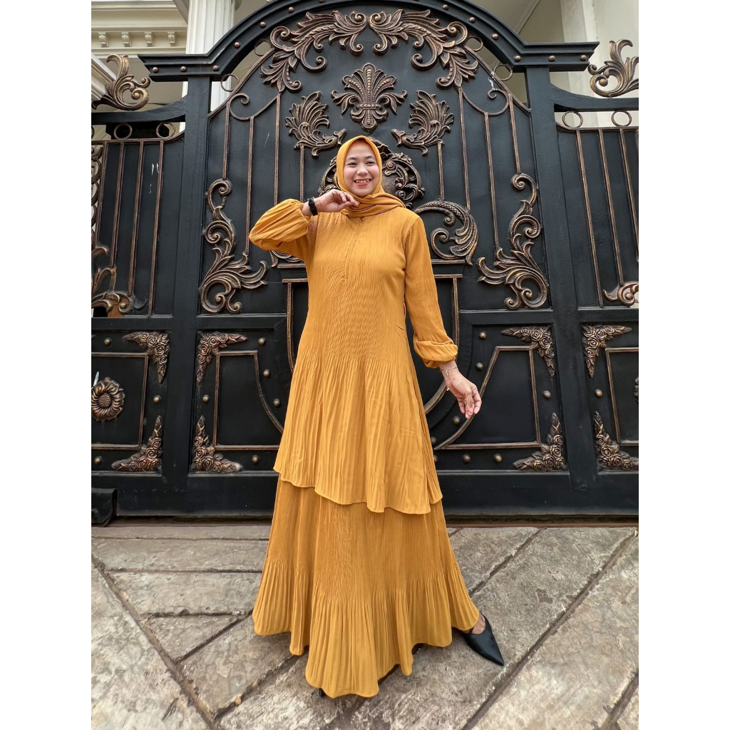 N2 fashion - maxi dres plisket AMARA gamis plisket melayu polos - hitam - putih wanita muslim dewasa