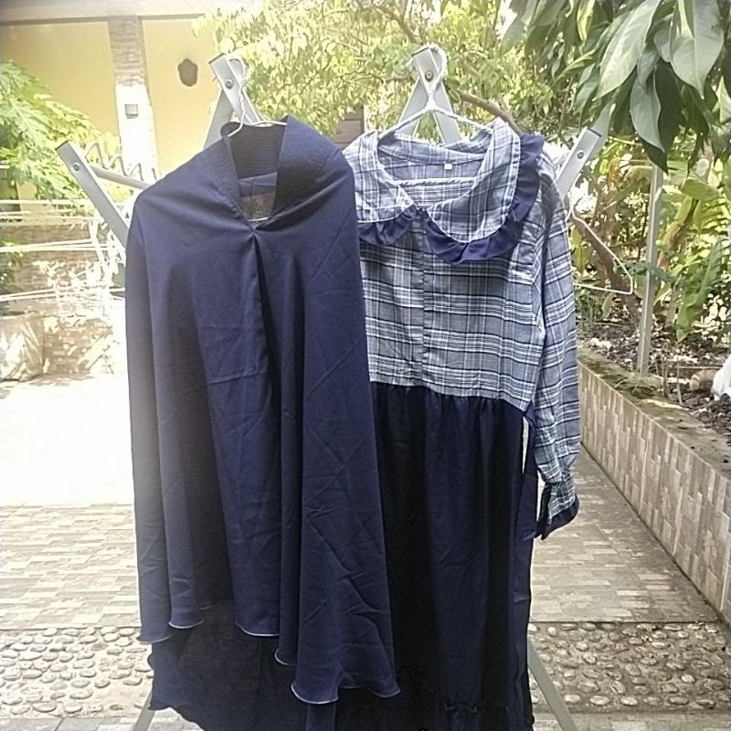 baju setelan syar'i wanita muslim dongker uk s bekas pakai CD