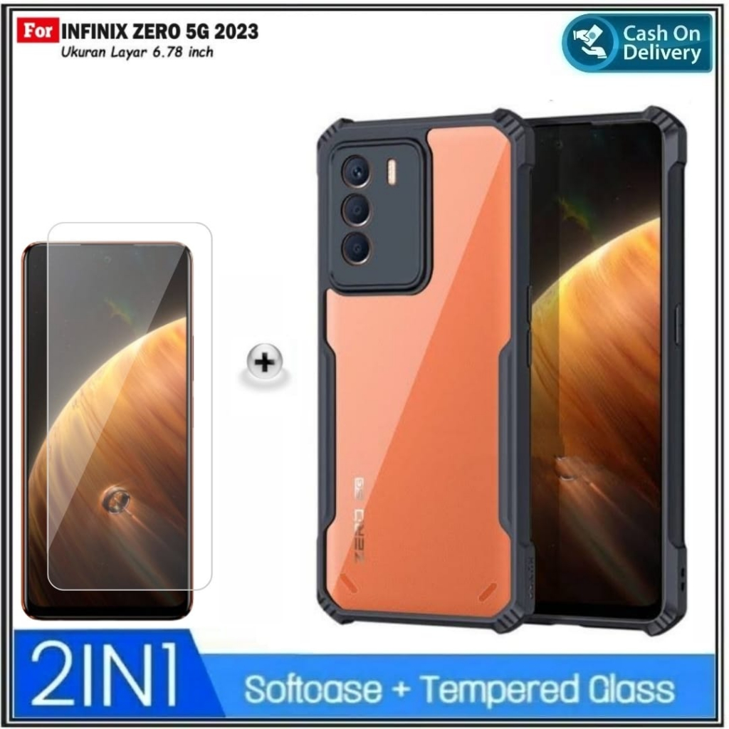PAKET Case Infinix Zero 5G 2023 Soft Hard Fusion Free Tempered Glass