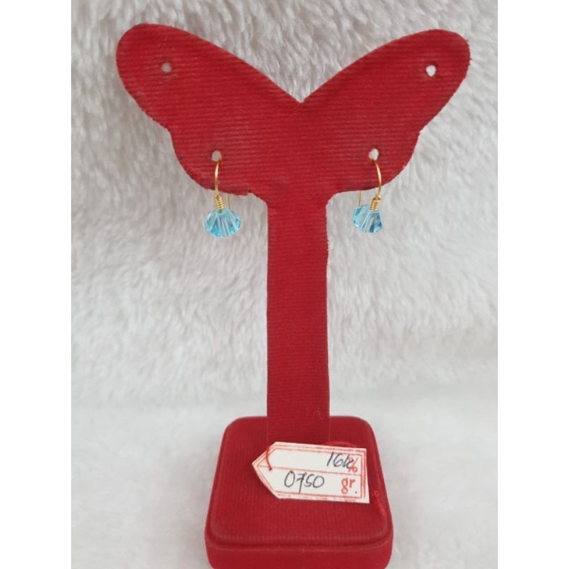 AT2858N415N Anting mata kristal biru emas kuning asli berat 0.750 sama mata 1.200 kadar 16k 70%