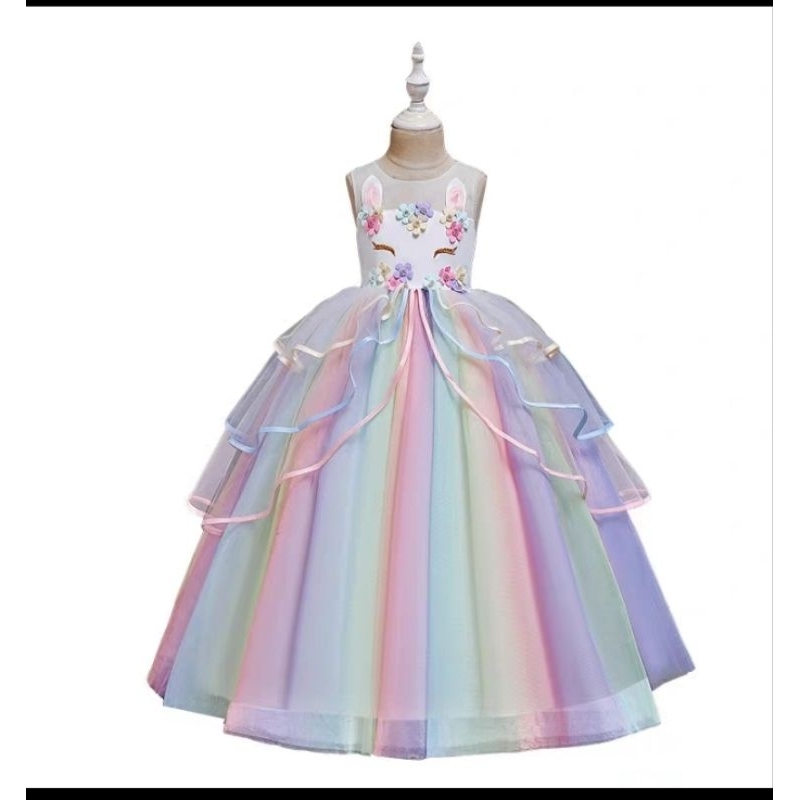 gaun unicorn anak perempuan import/gaun pesta anak