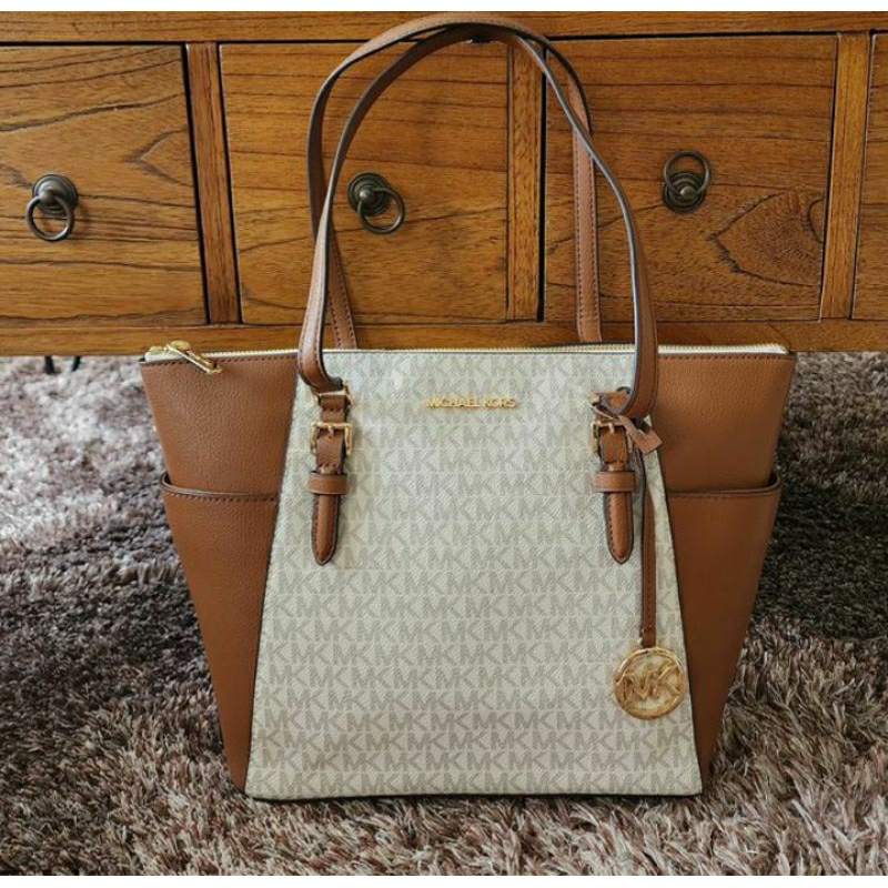 Tas Mk Michael kors charlotte tote bag vanilla brown new original